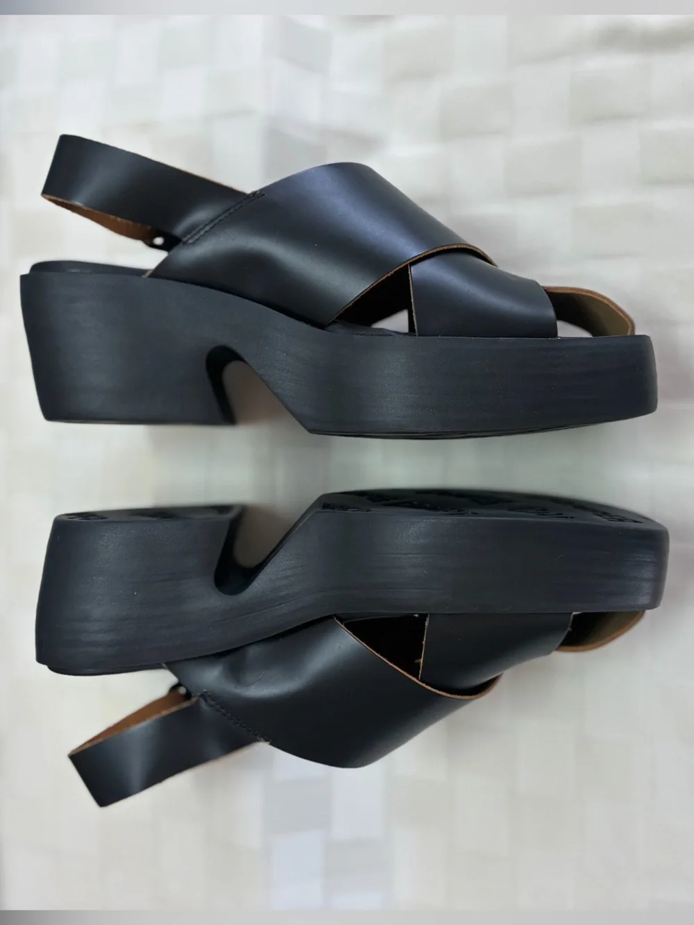 Camper Black Platform Slingback Sandals with Cross-Strap Upper